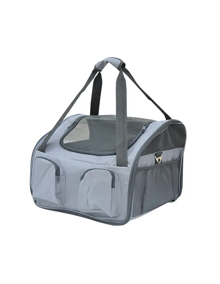 PawHut Pet Carrier Folding Bag Car Seat Cat Dog Puppy Kennel Portable Travel Cage Tote Case Mesh Holder House Grey