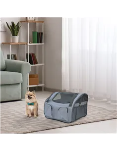 PawHut Pet Carrier Folding Bag Car Seat Cat Dog Puppy Kennel Portable Travel Cage Tote Case Mesh Holder House Grey 2