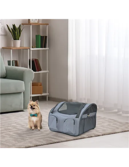 PawHut Pet Carrier Folding Bag Car Seat Cat Dog Puppy Kennel Portable Travel Cage Tote Case Mesh Holder House Grey