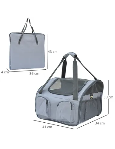 PawHut Pet Carrier Folding Bag Car Seat Cat Dog Puppy Kennel Portable Travel Cage Tote Case Mesh Holder House Grey