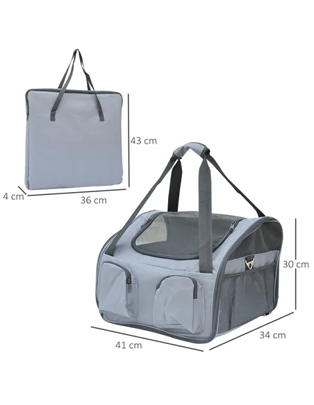 PawHut Pet Carrier Folding Bag Car Seat Cat Dog Puppy Kennel Portable Travel Cage Tote Case Mesh Holder House Grey