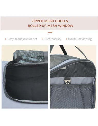 PawHut Pet Carrier Folding Bag Car Seat Cat Dog Puppy Kennel Portable Travel Cage Tote Case Mesh Holder House Grey
