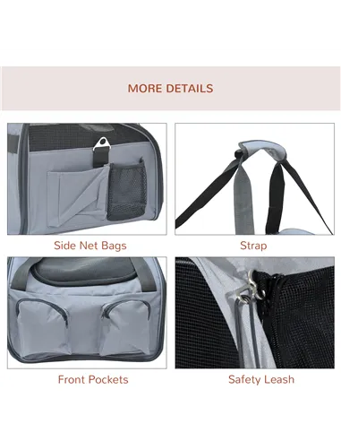 PawHut Pet Carrier Folding Bag Car Seat Cat Dog Puppy Kennel Portable Travel Cage Tote Case Mesh Holder House Grey