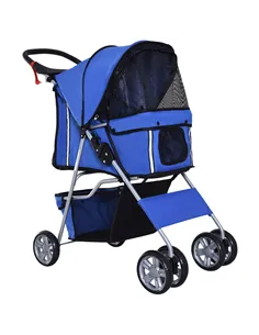 PawHut Pet Stroller for Small Miniature Dogs Cats Foldable Travel Carriage with Wheels Zipper Entry Cup Holder Storage Basket Bl