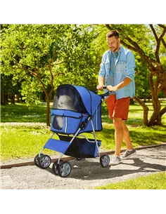 PawHut Pet Stroller for Small Miniature Dogs Cats Foldable Travel Carriage with Wheels Zipper Entry Cup Holder Storage Basket Bl 2