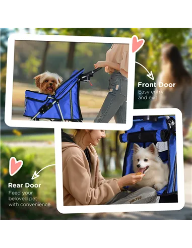 PawHut Pet Stroller for Small Miniature Dogs Cats Foldable Travel Carriage with Wheels Zipper Entry Cup Holder Storage Basket Bl