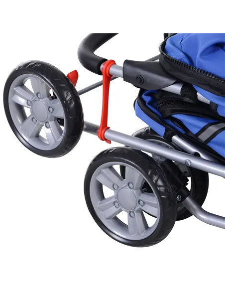 PawHut Pet Stroller for Small Miniature Dogs Cats Foldable Travel Carriage with Wheels Zipper Entry Cup Holder Storage Basket Bl