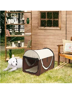 Pawhut Folding Fabric Soft Pet Crate, 46Lx36Wx41H cm - Brown 2