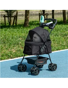 PawHut Dog Pram Dog Stroller Foldable Pet Pushchair with 4 Wheels, Safety Leashes, Cup Holder for Small Dogs, Black 2