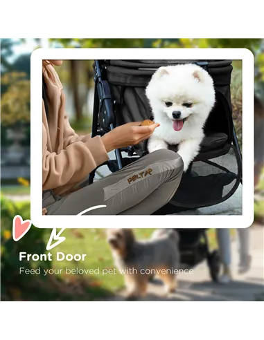 PawHut Dog Pram Dog Stroller Foldable Pet Pushchair with 4 Wheels, Safety Leashes, Cup Holder for Small Dogs, Black