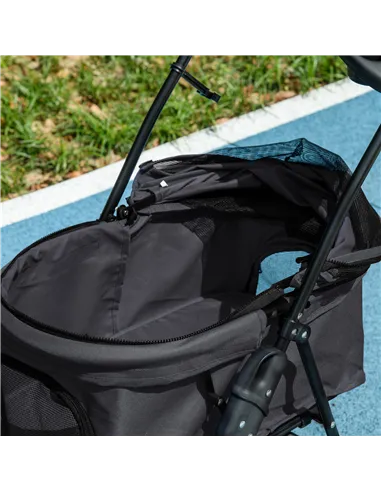 PawHut Dog Pram Dog Stroller Foldable Pet Pushchair with 4 Wheels, Safety Leashes, Cup Holder for Small Dogs, Black