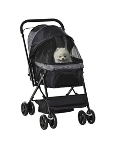 PawHut Pet Stroller Pushchair Foldable Travel Dog Cat Carriage w/ Reversible Handle Brake Basket