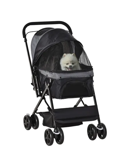 PawHut Pet Stroller Pushchair Foldable Travel Dog Cat Carriage w/ Reversible Handle Brake Basket