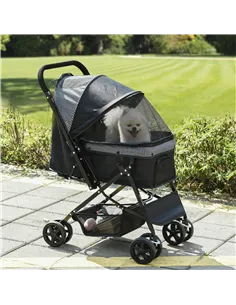 PawHut Pet Stroller Pushchair Foldable Travel Dog Cat Carriage w/ Reversible Handle Brake Basket 2