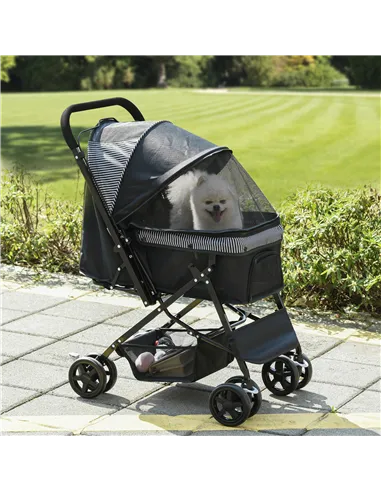 PawHut Pet Stroller Pushchair Foldable Travel Dog Cat Carriage w/ Reversible Handle Brake Basket