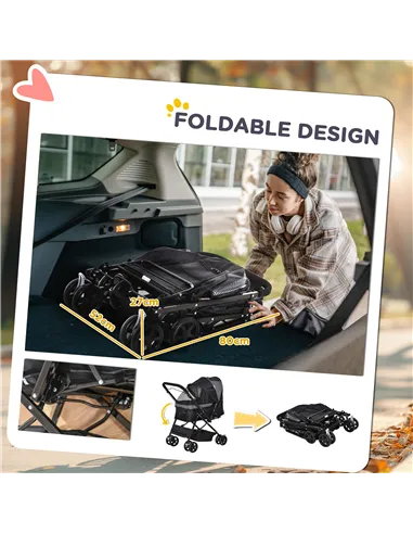 PawHut Pet Stroller Pushchair Foldable Travel Dog Cat Carriage w/ Reversible Handle Brake Basket