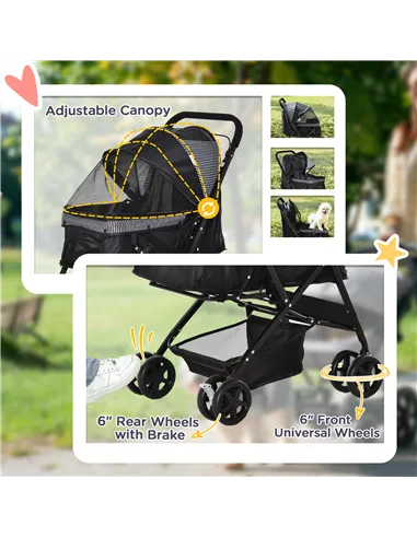 PawHut Pet Stroller Pushchair Foldable Travel Dog Cat Carriage w/ Reversible Handle Brake Basket
