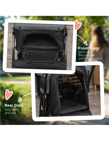 PawHut Pet Stroller Pushchair Foldable Travel Dog Cat Carriage w/ Reversible Handle Brake Basket