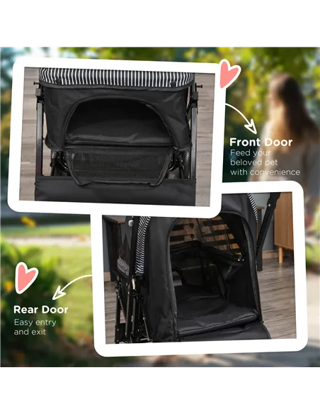 PawHut Pet Stroller Pushchair Foldable Travel Dog Cat Carriage w/ Reversible Handle Brake Basket