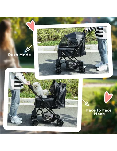 PawHut Pet Stroller Pushchair Foldable Travel Dog Cat Carriage w/ Reversible Handle Brake Basket