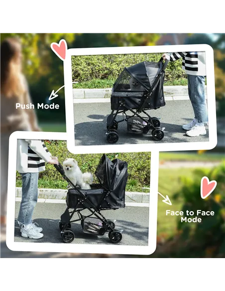 PawHut Pet Stroller Pushchair Foldable Travel Dog Cat Carriage w/ Reversible Handle Brake Basket