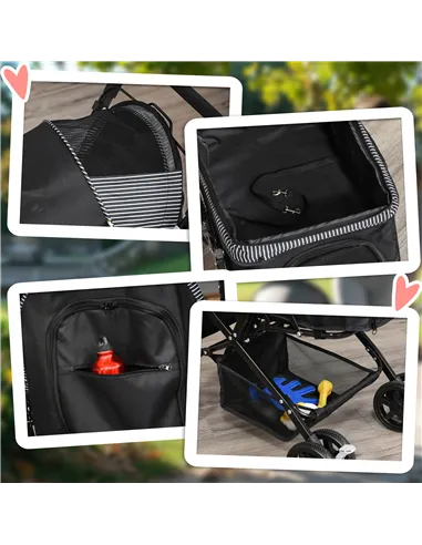 PawHut Pet Stroller Pushchair Foldable Travel Dog Cat Carriage w/ Reversible Handle Brake Basket