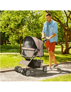 PawHut Pet Stroller for Small Miniature Dogs Cats Foldable Travel Carriage with Wheels Zipper Entry Cup Holder Storage Basket Br 2