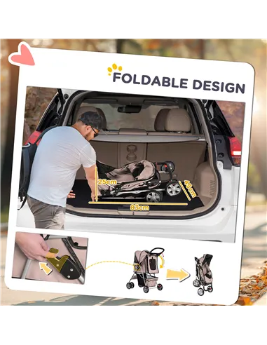 PawHut Pet Stroller for Small Miniature Dogs Cats Foldable Travel Carriage with Wheels Zipper Entry Cup Holder Storage Basket Br