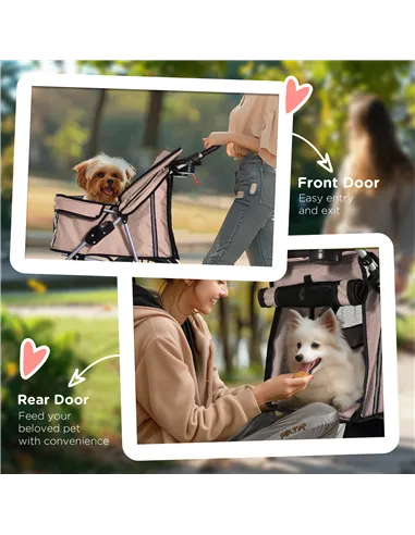 PawHut Pet Stroller for Small Miniature Dogs Cats Foldable Travel Carriage with Wheels Zipper Entry Cup Holder Storage Basket Br