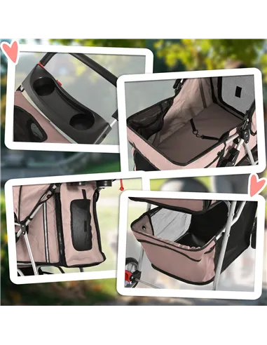 PawHut Pet Stroller for Small Miniature Dogs Cats Foldable Travel Carriage with Wheels Zipper Entry Cup Holder Storage Basket Br