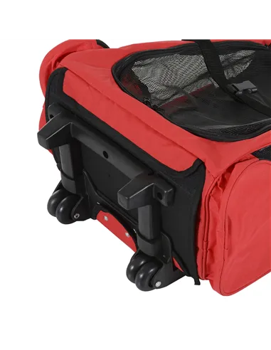 PawHut Pet Travel Backpack Bag Cat Puppy Dog Carrier w/ Trolley and Telescopic Handle Portable Stroller Wheel Luggage Bag (Red)