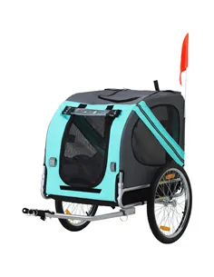 PawHut Folding Dog Bike Trailer Pet Cart Carrier for Bicycle Travel in Steel Frame with Hitch Coupler - Light Blue & Grey
