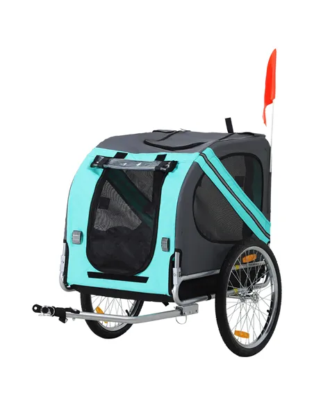 PawHut Folding Dog Bike Trailer Pet Cart Carrier for Bicycle Travel in Steel Frame with Hitch Coupler - Light Blue & Grey