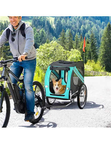 PawHut Folding Dog Bike Trailer Pet Cart Carrier for Bicycle Travel in Steel Frame with Hitch Coupler - Light Blue & Grey