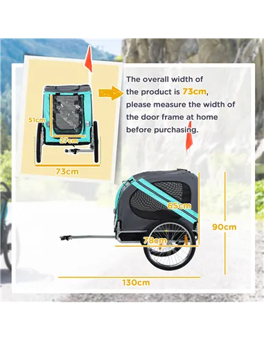 PawHut Folding Dog Bike Trailer Pet Cart Carrier for Bicycle Travel in Steel Frame with Hitch Coupler - Light Blue & Grey