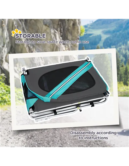 PawHut Folding Dog Bike Trailer Pet Cart Carrier for Bicycle Travel in Steel Frame with Hitch Coupler - Light Blue & Grey