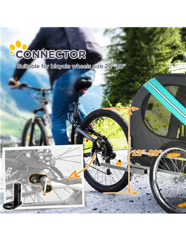 PawHut Folding Dog Bike Trailer Pet Cart Carrier for Bicycle Travel in Steel Frame with Hitch Coupler - Light Blue & Grey