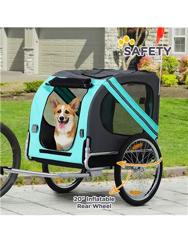 PawHut Folding Dog Bike Trailer Pet Cart Carrier for Bicycle Travel in Steel Frame with Hitch Coupler - Light Blue & Grey