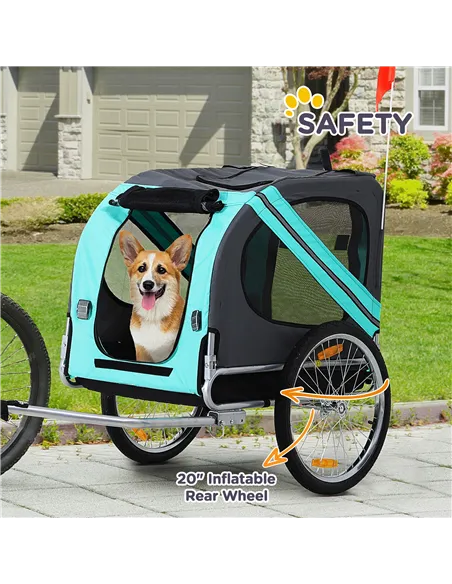PawHut Folding Dog Bike Trailer Pet Cart Carrier for Bicycle Travel in Steel Frame with Hitch Coupler - Light Blue & Grey