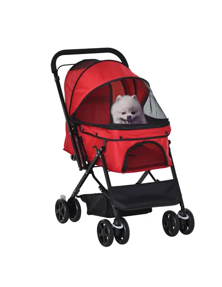 PawHut Pet Stroller Pushchair Foldable Travel Dog Cat Carriage w/ Reversible Handle Brake Basket
