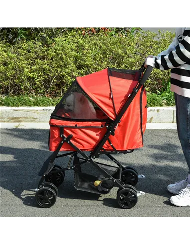 PawHut Pet Stroller Pushchair Foldable Travel Dog Cat Carriage w/ Reversible Handle Brake Basket