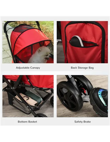 PawHut Pet Stroller Pushchair Foldable Travel Dog Cat Carriage w/ Reversible Handle Brake Basket