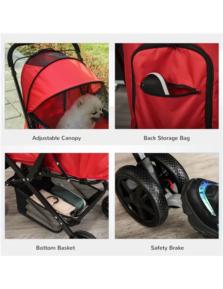 PawHut Pet Stroller Pushchair Foldable Travel Dog Cat Carriage w/ Reversible Handle Brake Basket