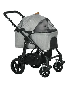 PawHut Dog Pram Pet Stroller for Small Dogs Cats, Foldable Dog Pushchair Trolley with Detachable Pet Carrier Bag, Shock Absorber
