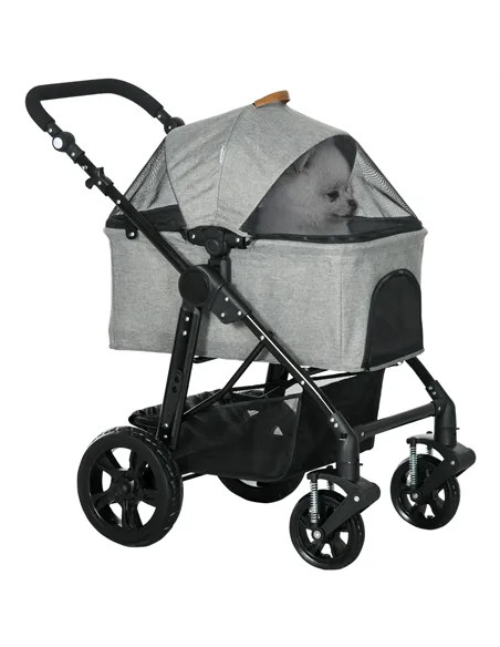 PawHut Dog Pram Pet Stroller for Small Dogs Cats, Foldable Dog Pushchair Trolley with Detachable Pet Carrier Bag, Shock Absorber