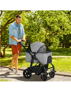 PawHut Dog Pram Pet Stroller for Small Dogs Cats, Foldable Dog Pushchair Trolley with Detachable Pet Carrier Bag, Shock Absorber 2