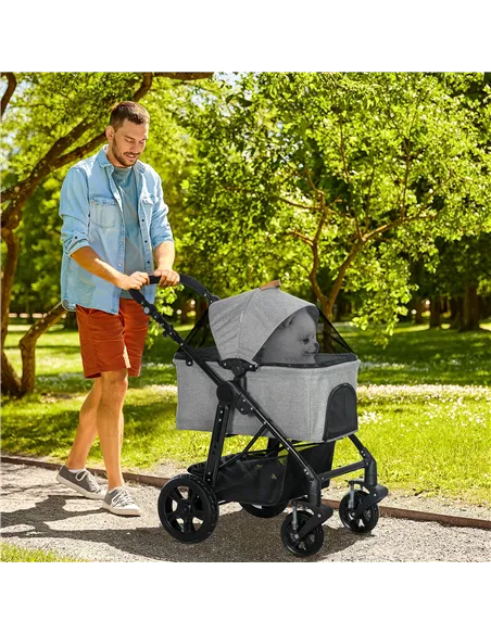 PawHut Dog Pram Pet Stroller for Small Dogs Cats, Foldable Dog Pushchair Trolley with Detachable Pet Carrier Bag, Shock Absorber