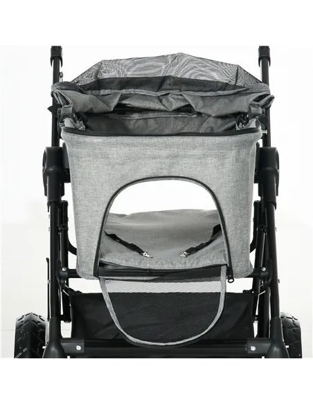 PawHut Dog Pram Pet Stroller for Small Dogs Cats, Foldable Dog Pushchair Trolley with Detachable Pet Carrier Bag, Shock Absorber