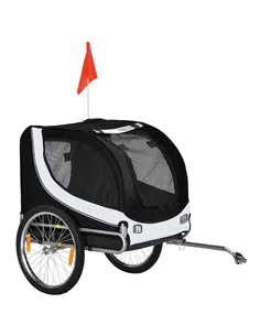 PawHut Steel Dog Bike Trailer Pet Cart Carrier for Bicycle Kit Water Resistant with Hitch Coupler Travel White and Black