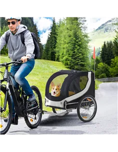 PawHut Steel Dog Bike Trailer Pet Cart Carrier for Bicycle Kit Water Resistant with Hitch Coupler Travel White and Black 2